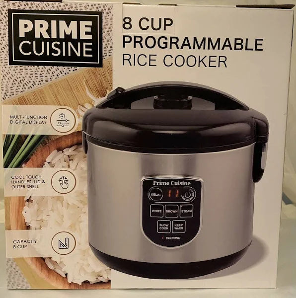 programmable rice cooker with 8 cups and a steamer basket