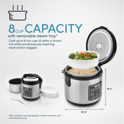 programmable rice cooker with 8 cups and a steamer basket. – Jmarketonline